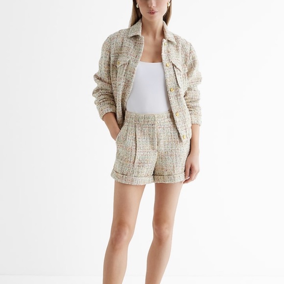 Sequin Tweed Novelty Button Cropped Bomber Jacket - Picture 8 of 8